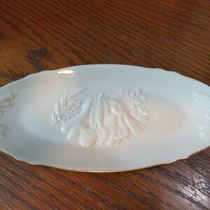 Lenox Bone China Harvest Condiment Tray Dish Embossed Gold Rim